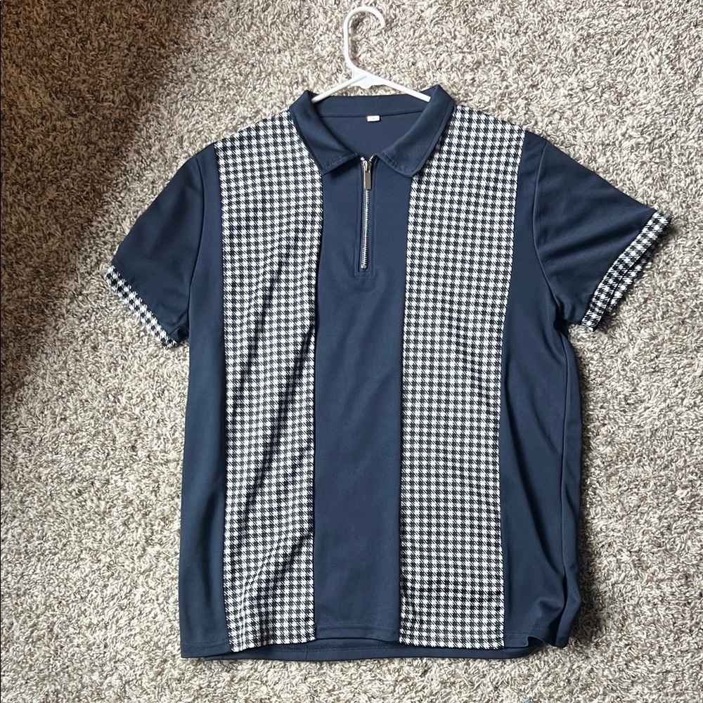 SHEIN Men's Checkered Navy Polo Shirt